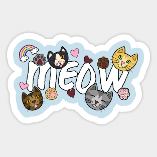 MEOW! Heavenly Cute Doodle Cats, Hearts, and Paws Sticker